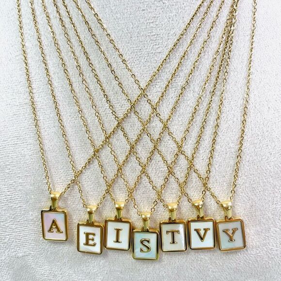 Gold Plated and Mother Shell Initial Pendant Necklaces - Picture 3 of 7